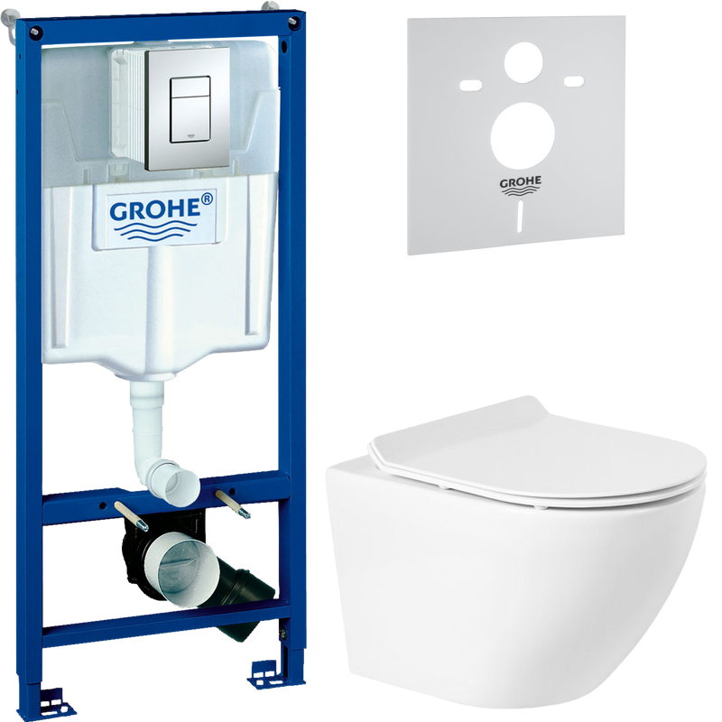 Комплект Унитаз подвесной BelBagno Sfera-r BB046CH-TOR безободковый + Крышка Piano BB2111SC с микролифтом + Инсталляция Grohe Rapid SL 38772001 3 в 1 с кнопкой смыва + Звукоизоляция
