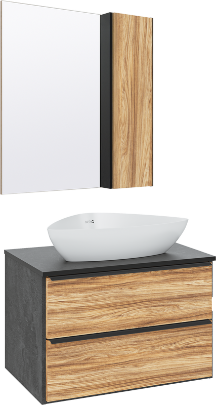 Мебель для ванной комнаты Runo Мальта 70 дуб, черная, раковина Terzo 60