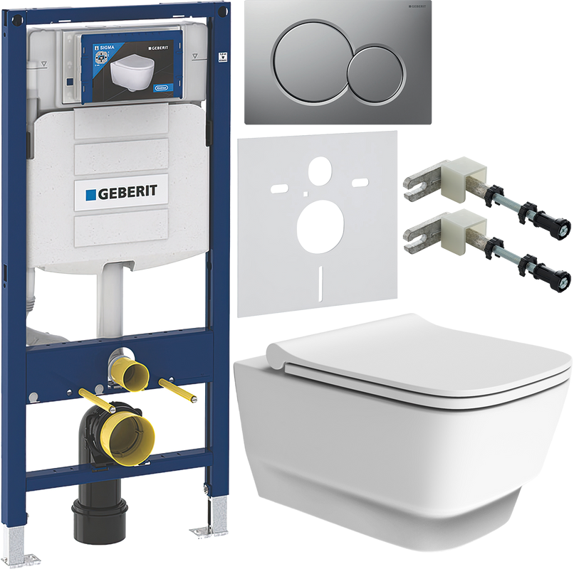 Комплект Унитаз подвесной Boheme Bello 971-MW белый матовый + Крышка 975-MW белая матовая + Инсталляция Geberit Duofix UP 320 111.300.00.5 + Кнопка Sigma 01 115.770.JQ.5 лакированная, матовый хром + Крепления 111.815.00.1 к стене + Звукоизоляция