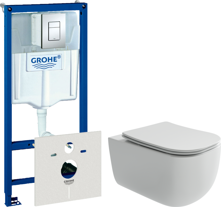 Комплект Унитаз подвесной Ceramicanova Noel CN3013 + Инсталляция Grohe Rapid SL 38772001 3 в 1 с кнопкой смыва + Шумоизоляция 37131000