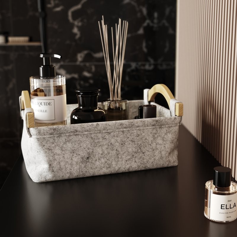 Корзина для белья Wasserkraft Aula WB-110-M серая, прямоугольная, текстиль, дерево