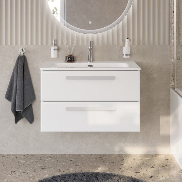 Тумба с раковиной Cezares Eco Cer-N 80 bianco lucido, раковина Eco 80, ручки сатин