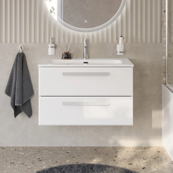 Тумба с раковиной Cezares Eco Cer-N 80 bianco lucido, раковина Eco 80, ручки сатин