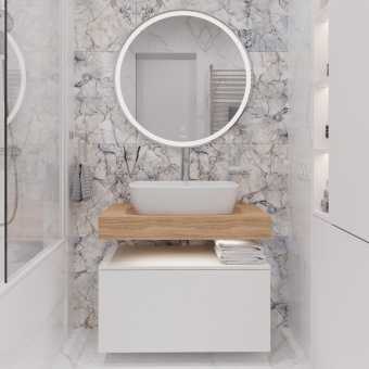 Мебель для ванной STWORKI Ольборг 80 столешница дуб французский, без отверстий, с тумбой 80, с раковиной Vitra Shift