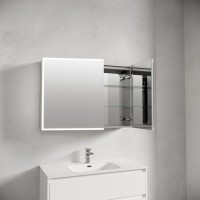 Зеркальный шкаф из алюминия для ванной комнаты Sancos Evoke1000x700х136 мм с LED подсветкой SC80100