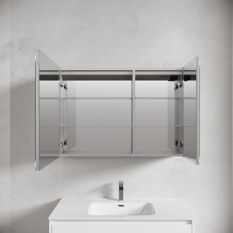 Зеркальный шкаф из алюминия для ванной комнаты Sancos Evoke1000x700х136 мм с LED подсветкой SC80100