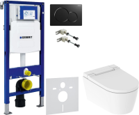 Комплект Умный унитаз Geberit AquaClean Sela 146.224.11.1 альпийский белый + Крепления Duofix 111.815.00.1 к стене + Звукоизоляция + Инсталляция UP 320 111.300.00.5 + Кнопка Sigma 01 115.770.DW.5 черная