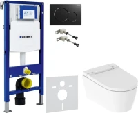 Комплект Умный унитаз Geberit AquaClean Sela 146.224.11.1 альпийский белый + Крепления Duofix 111.815.00.1 к стене + Звукоизоляция + Инсталляция UP 320 111.300.00.5 + Кнопка Sigma 01 115.770.DW.5 черная
