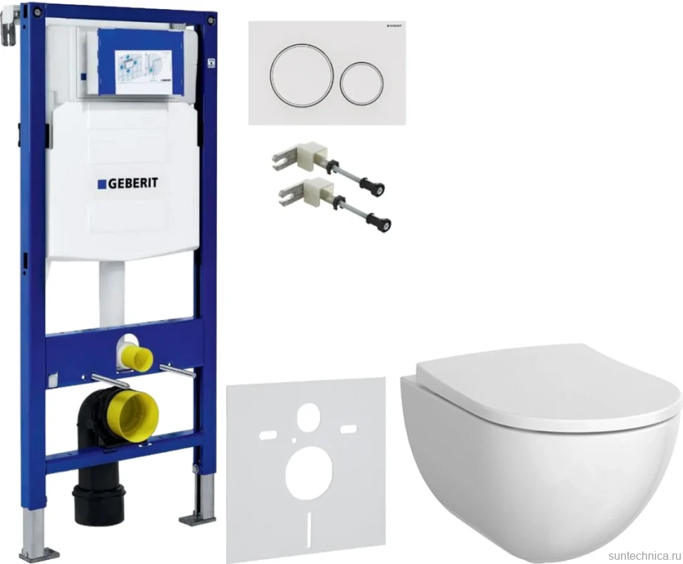 Комплект Унитаз подвесной Geberit Acanto + Крышка + Крепления Duofix 111.815.00.1 к стене + Звукоизоляция + Инсталляция UP 320 111.300.00.5 + Кнопка Sigma 20 115.882.11.1 белая