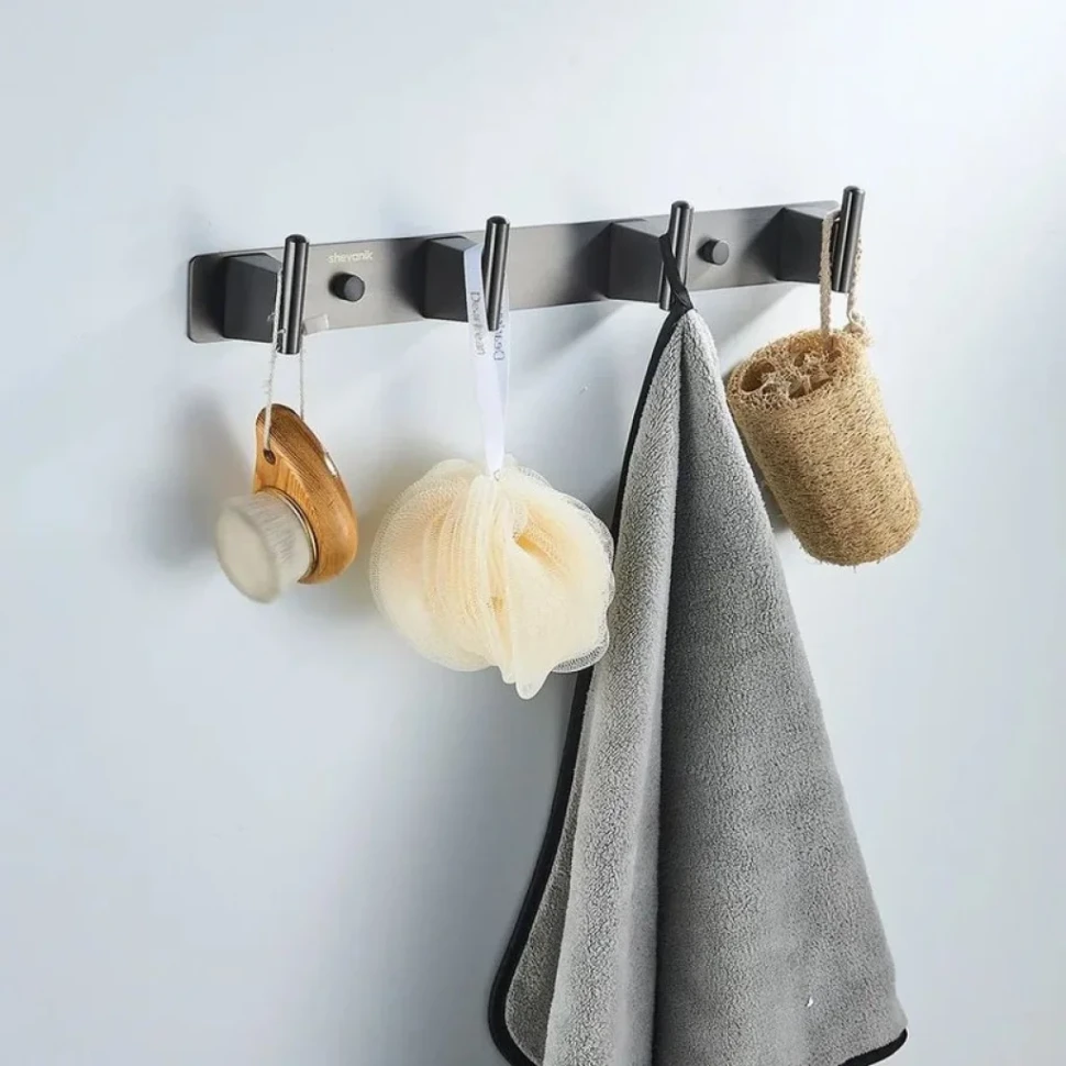 Крючки для ванной и кухни / планка с 4 крючками Shevanik SG5741T, оружейная сталь