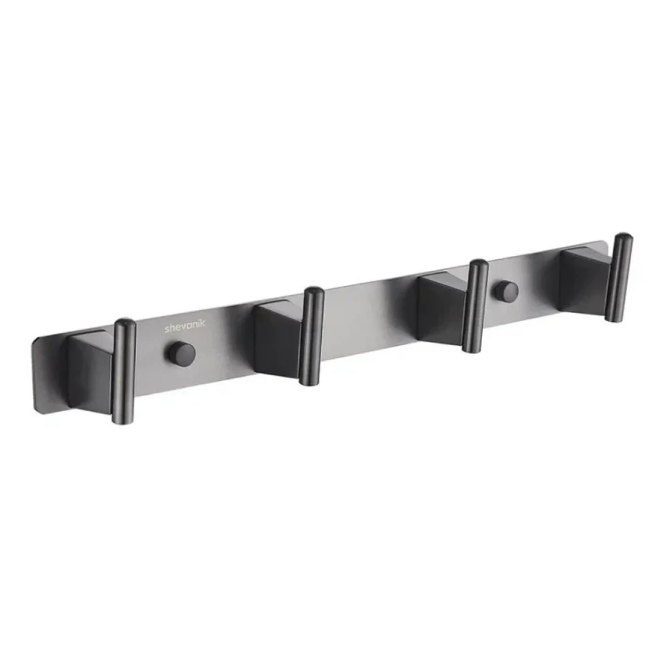 Крючки для ванной и кухни / планка с 4 крючками Shevanik SG5741T, оружейная сталь