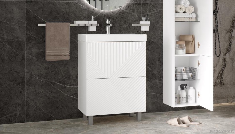 Тумба под раковину без столешницы Velvex Edge 60.2Y напольная, белая