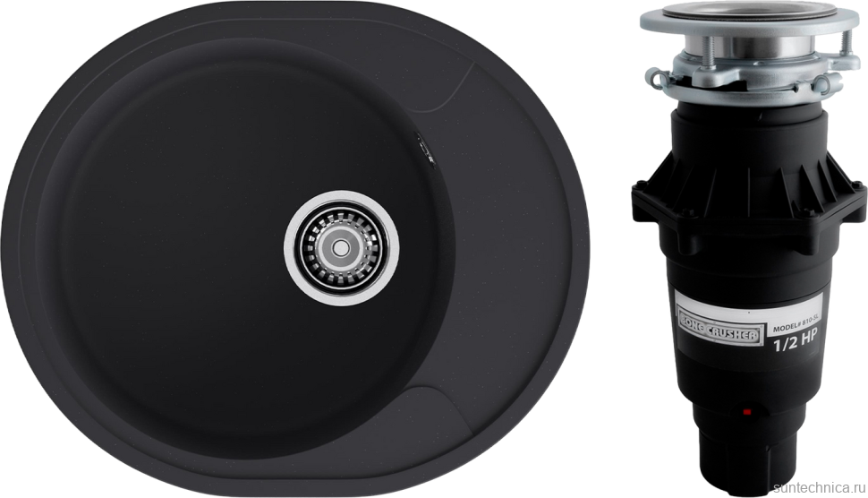Комплект Мойка GranFest Urban 857L черная + Измельчитель Bone Crusher BC 810-SL Slim Line