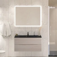 Мебель для ванной комнаты BelBagno Marino 100 подвесная, rovere grigio, черная раовина