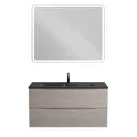Мебель для ванной комнаты BelBagno Marino 100 подвесная, rovere grigio, черная раовина