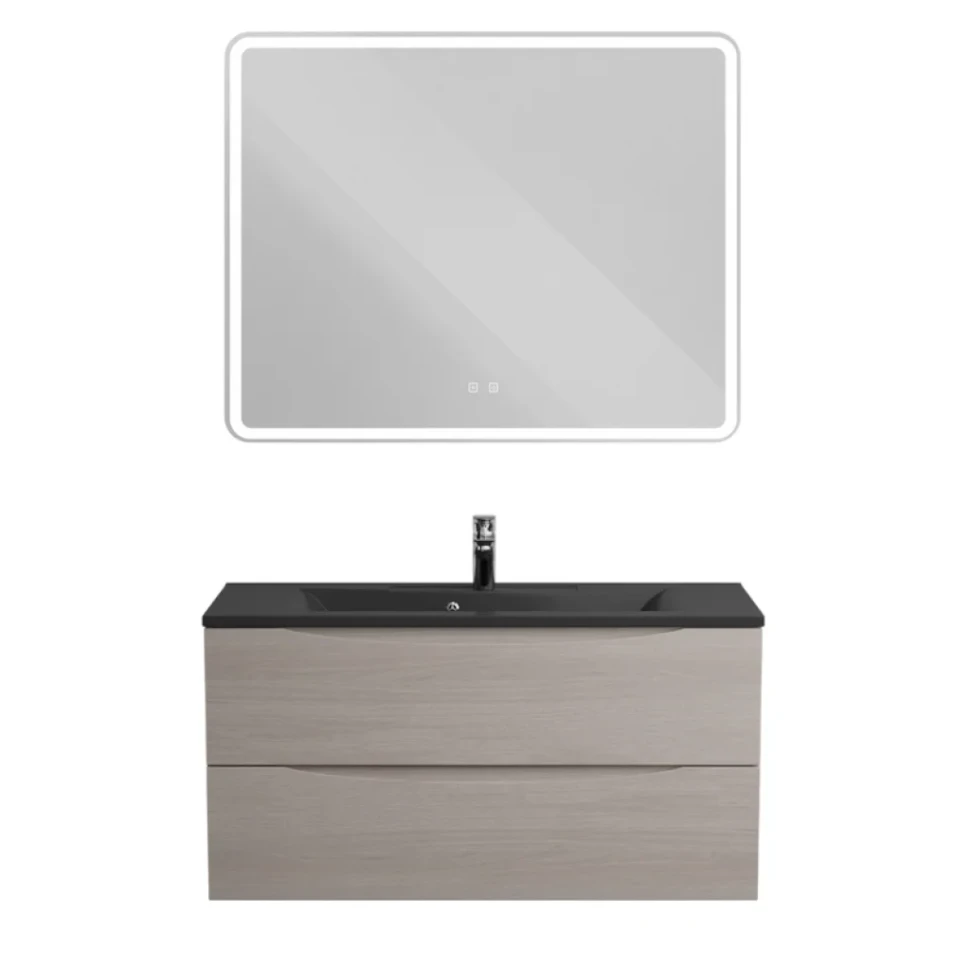 Мебель для ванной комнаты BelBagno Marino 100 подвесная, rovere grigio, черная раовина