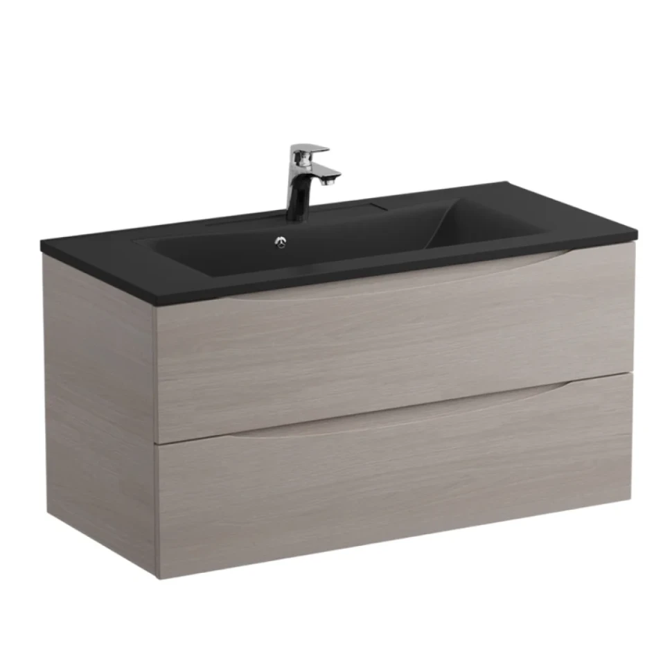 Мебель для ванной комнаты BelBagno Marino 100 подвесная, rovere grigio, черная раовина