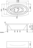Акриловая ванна Marka One Nega 170x95 см, пристенная, белая, с каркасом