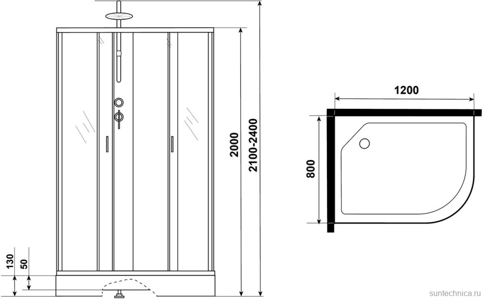 Душевая кабина Niagara Classic NG-3312-14LBKTG 120х80 см, без крыши, с гидромассажем и тропическим душем