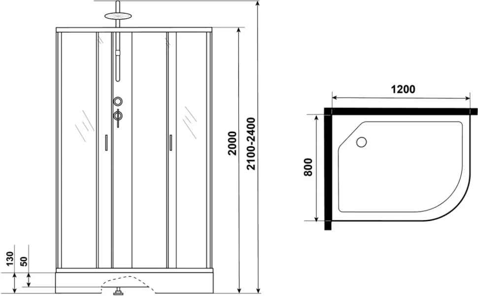 Душевая кабина Niagara Classic NG-3312-14LBKTG 120х80 см, без крыши, с гидромассажем и тропическим душем