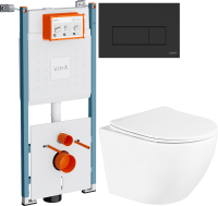 Комплект Унитаз подвесной BelBagno Uno + Инсталляция VitrA V-Fix Core 732-5800-01PV + Кнопка Root Square 740-2311 черная матовая