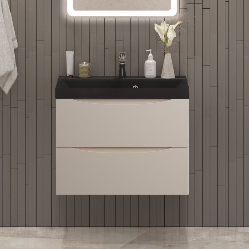 Тумба с раковиной BelBagno Marino 70 подвесная, crema opaco, черная раковина
