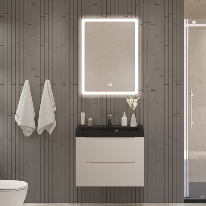 Тумба с раковиной BelBagno Marino 70 подвесная, crema opaco, черная раковина