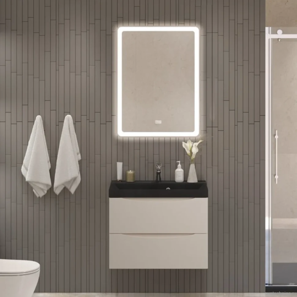 Тумба с раковиной BelBagno Marino 70 подвесная, crema opaco, черная раковина