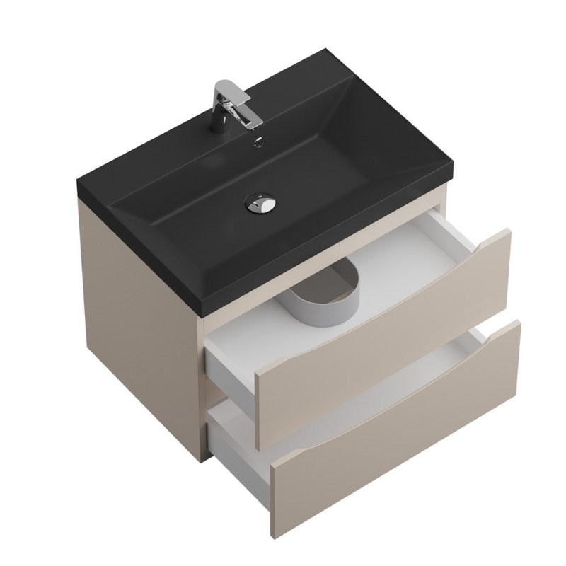 Тумба с раковиной BelBagno Marino 70 подвесная, crema opaco, черная раковина