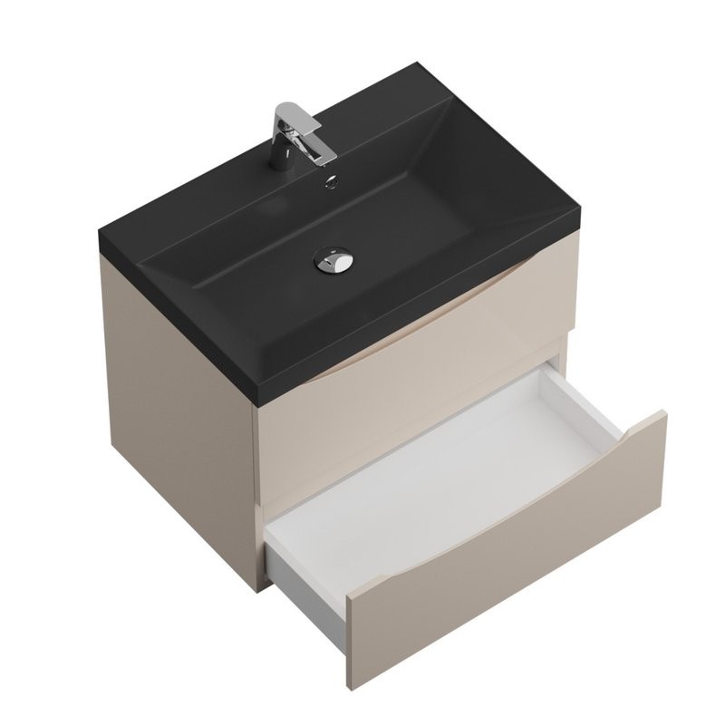 Тумба с раковиной BelBagno Marino 70 подвесная, crema opaco, черная раковина