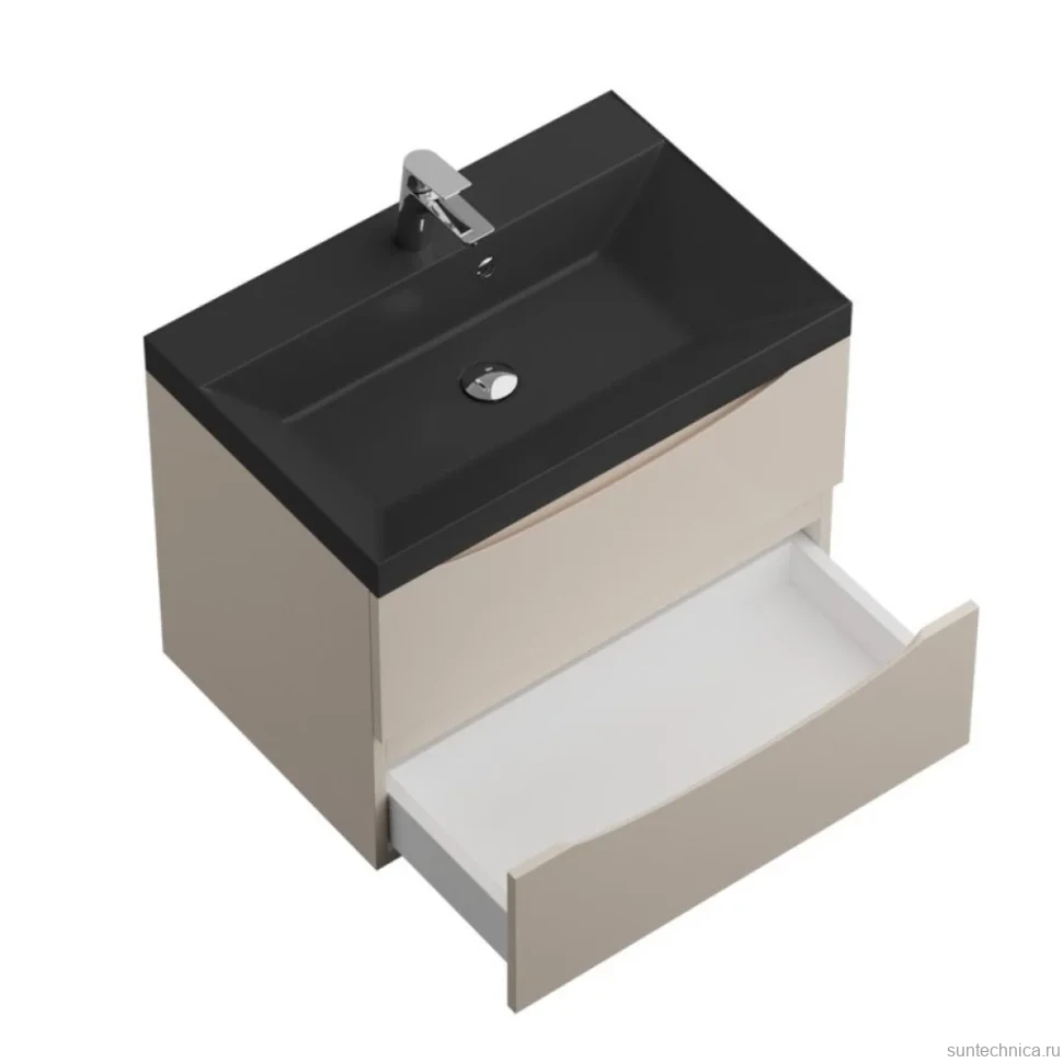 Тумба с раковиной BelBagno Marino 70 подвесная, crema opaco, черная раковина