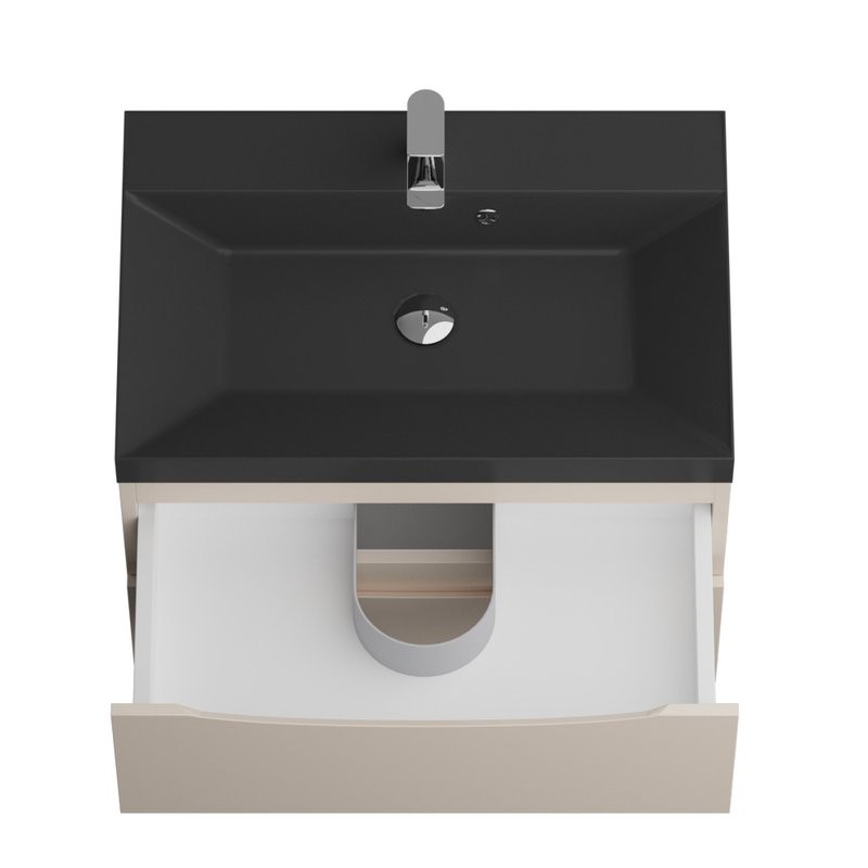 Тумба с раковиной BelBagno Marino 70 подвесная, crema opaco, черная раковина