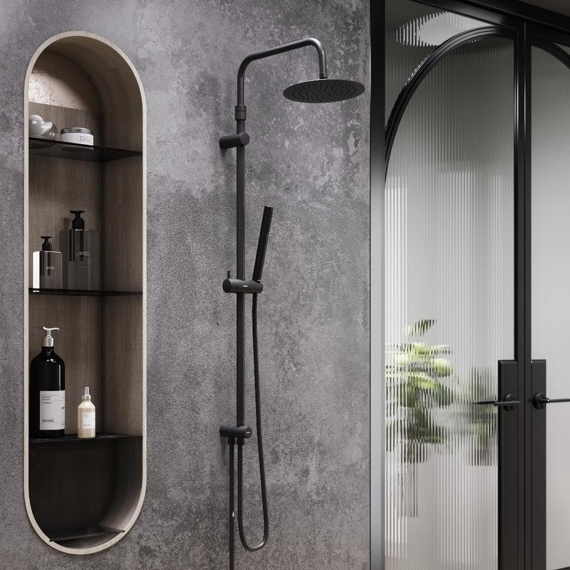 Душевой комплект Термостат Damixa Scandinavian Pure 363000300 для ванны с душем, черный + Стойка 936000300 черная матовая