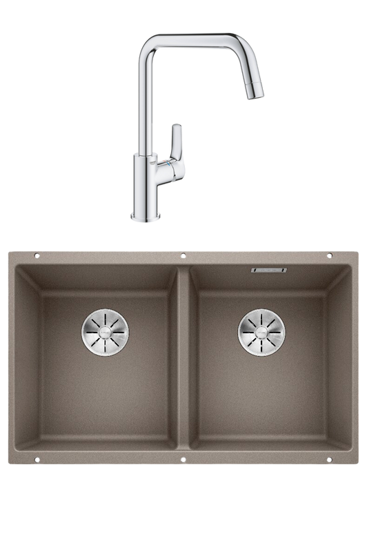 Комплект Мойка Blanco Subline 350/350-U серый беж + Смеситель Grohe Eurosmart