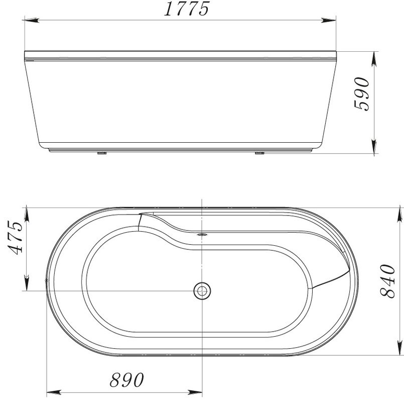 Акриловая ванна BelBagno BB14-K 180x85 см, отдельностоящая, белая, овальная, с каркасом