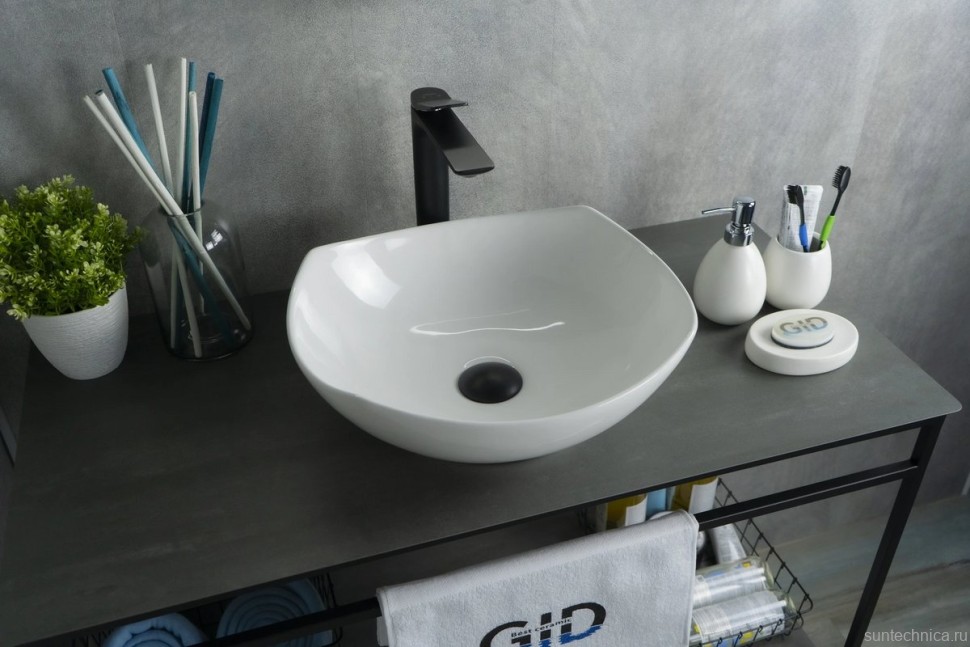 Накладная раковина GID Creativo N9412 42 глянцевая белая, прямоугольная, фаянс