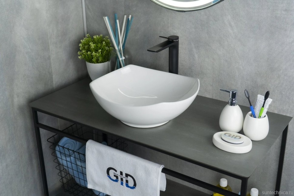 Накладная раковина GID Creativo N9412 42 глянцевая белая, прямоугольная, фаянс