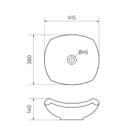Накладная раковина GID Creativo N9412 42 глянцевая белая, прямоугольная, фаянс