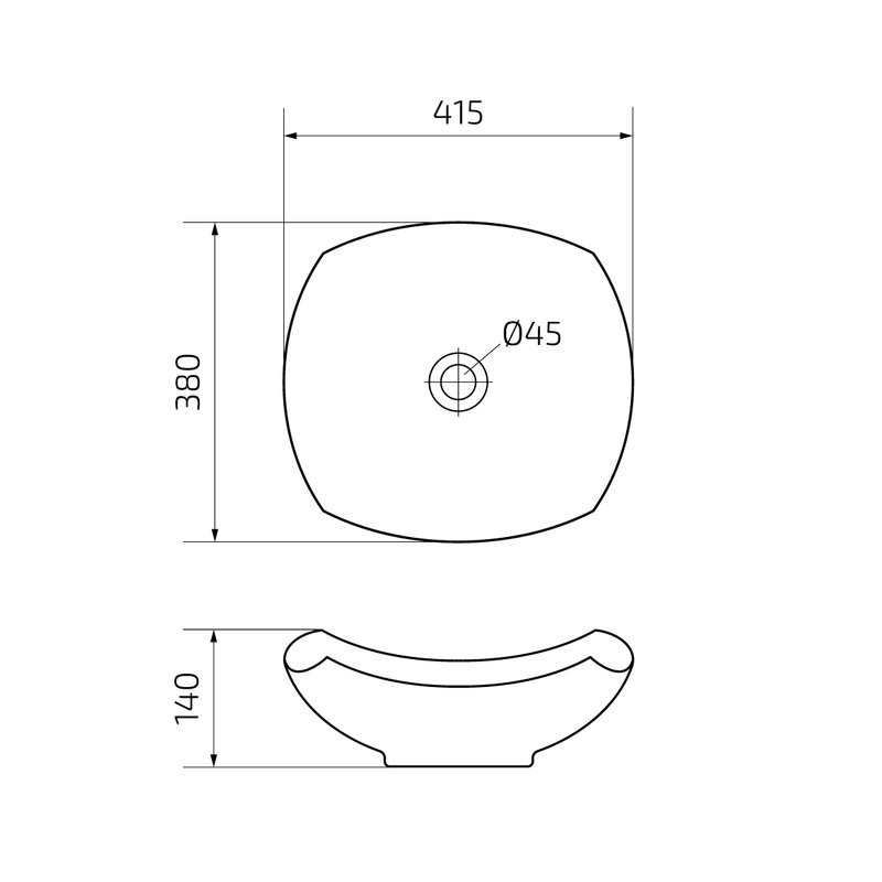 Накладная раковина GID Creativo N9412 42 глянцевая белая, прямоугольная, фаянс