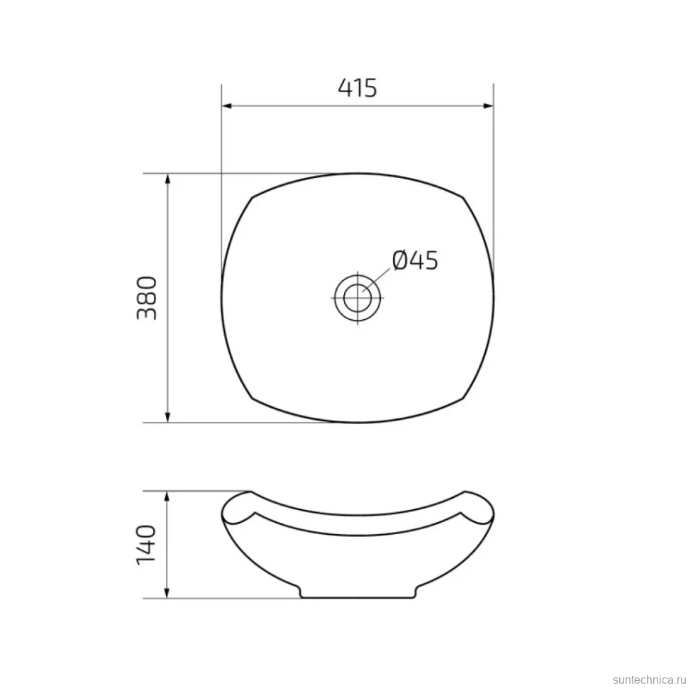 Накладная раковина GID Creativo N9412 42 глянцевая белая, прямоугольная, фаянс