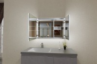 Зеркальный шкаф Esbano ES-3809D ESMT3809D 90х70см для ванной с инфракрасным выключателем, с подогревом большой дверки, с крючком для фена, с LED-подсветкой корпуса и внутренней подсветкой двух отделов