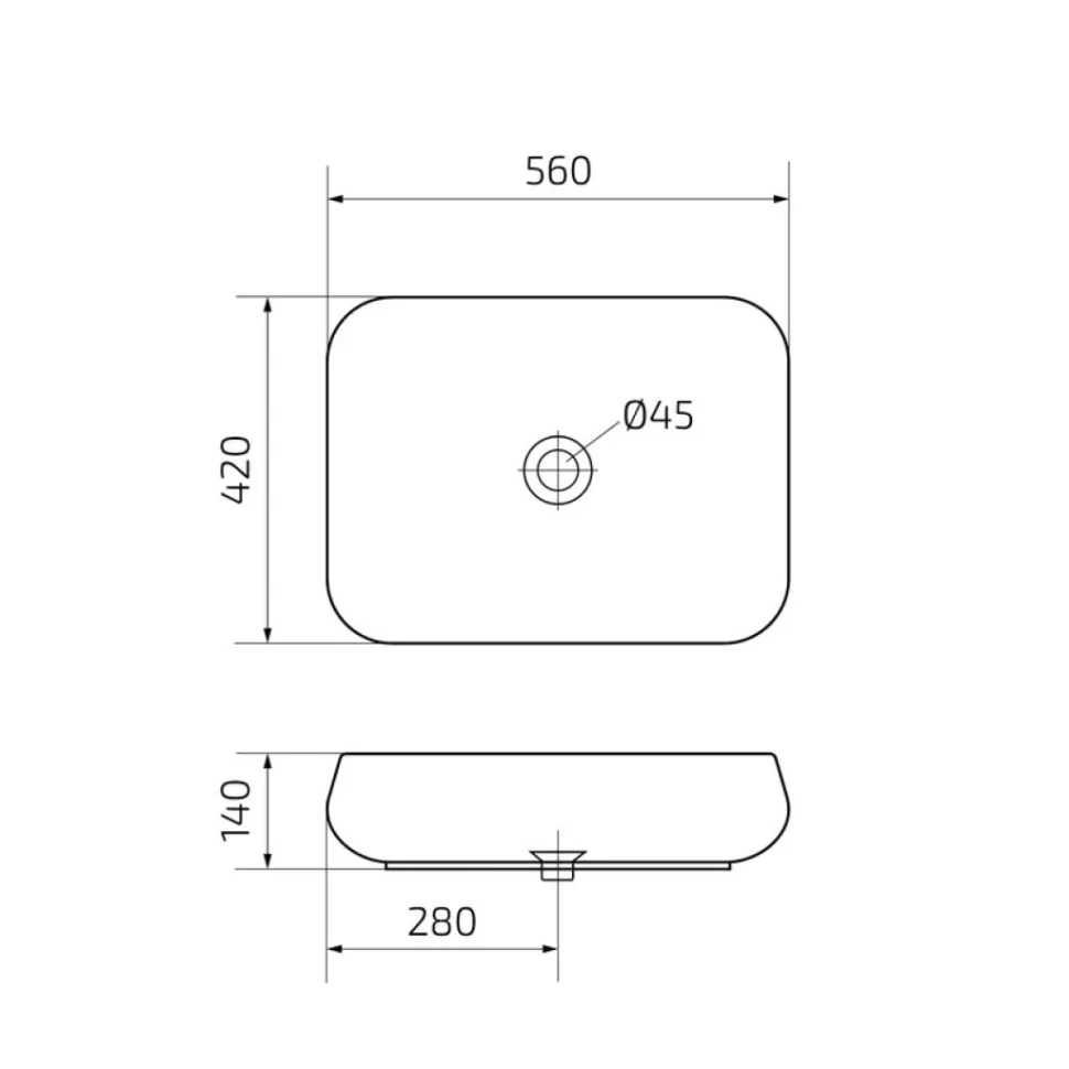Накладная раковина GID Geometrico Mnc186 56 под глянцевый камень, прямоугольная, фаянс