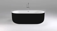 Акриловая ванна Black&White Swan SB109 black 170x80 см, отдельностоящая, глянцевая черная, овальная, с каркасом, со сливом-переливом