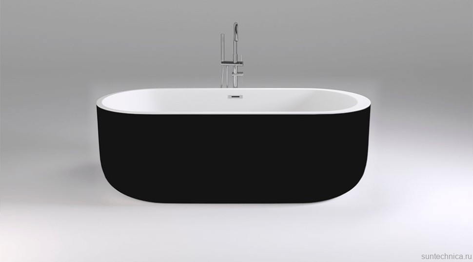 Акриловая ванна Black&White Swan SB109 black 170x80 см, отдельностоящая, глянцевая черная, овальная, с каркасом, со сливом-переливом