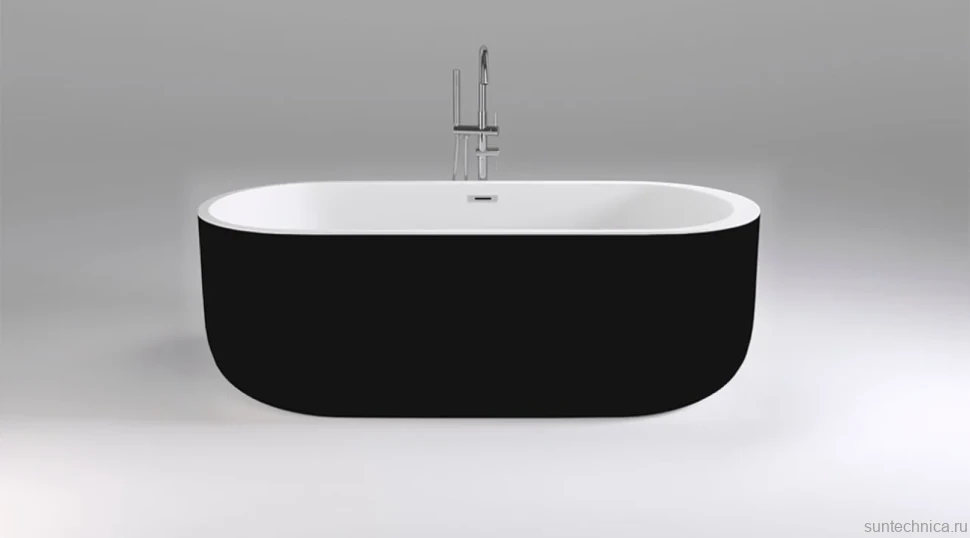 Акриловая ванна Black&White Swan SB109 black 170x80 см, отдельностоящая, глянцевая черная, овальная, с каркасом, со сливом-переливом