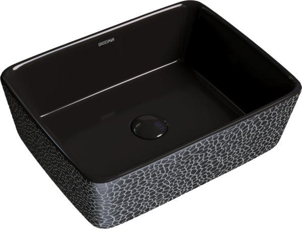 Накладная раковина Grossman Color GR-3016 черная, с текстурой кожи крокодила