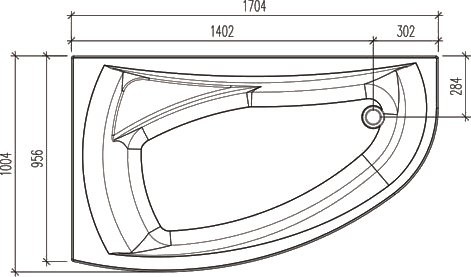Акриловая ванна EUROLUX Como R 170x100 см, угловая, правая, пристенная, белая, асимметричная, с каркасом