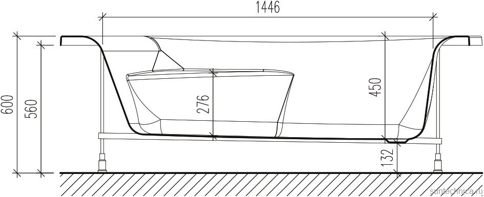 Акриловая ванна EUROLUX Como R 170x100 см, угловая, правая, пристенная, белая, асимметричная, с каркасом