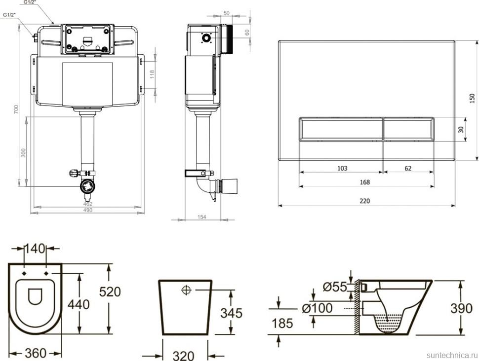 Комплект Lavinia Boho Унитаз приставной Biore 33044050 + Крышка-сиденье Biore 33290410 с микролифтом + Бачок скрытого монтажа RelFix 38020010 + Кнопка RelFix 38050702 + Дозатор RelFix 38040010