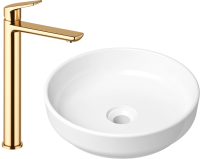Комплект Накладная раковина Lavinia Boho Bathroom Sink Slim 33311005 + Смеситель Wellsee ICON! for life 182308000 золото